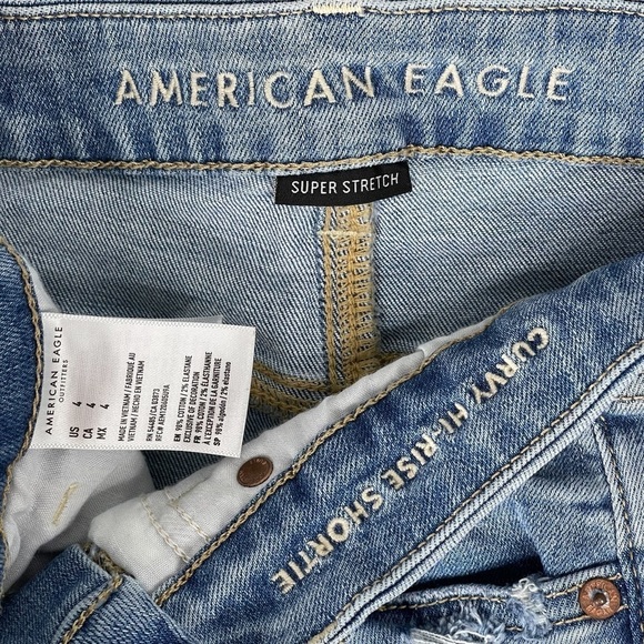 American Eagle Curvy Hi Rise Shortie 4 Distressed Cutoff Shorts Stretch Blue - Picture 11 of 11